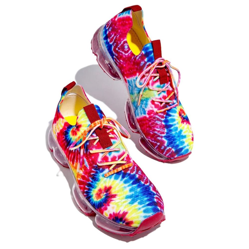 New Red Tie Dye Knit Lace Clear Sole Sneakers - Picture 2 of 2